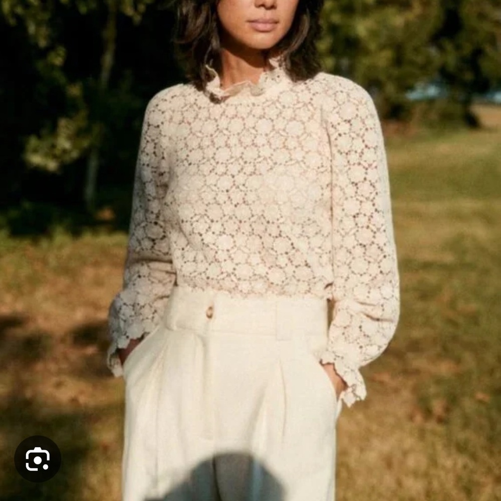 Sezane Cream Lace Blouse Sz 36